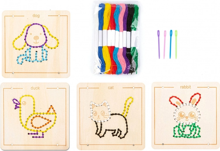 Wooden Lacing Cards with Animals - 4 pcs