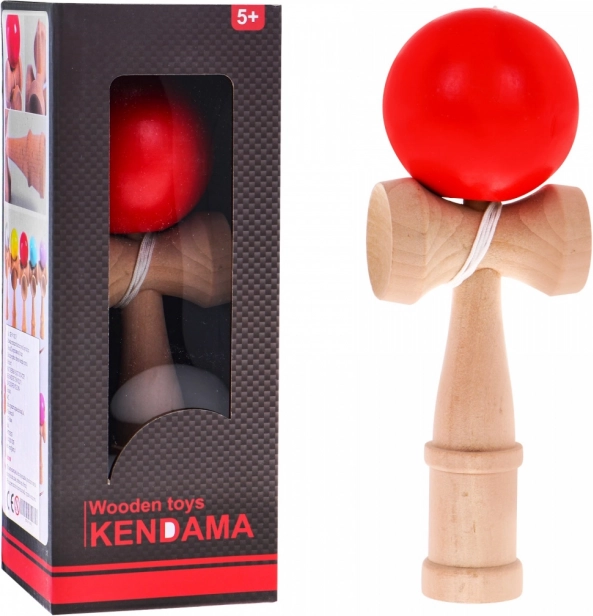Wooden Toy Kendama with Red Ball for Kids 3+ and Adults