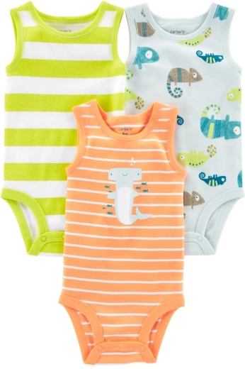 CARTER'S cotton sleeveless bodysuits stripes animals for boys, 3 pcs – NB / size 56
