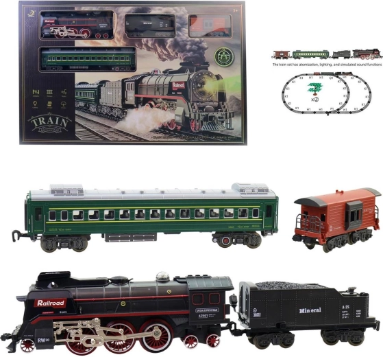 MaDe passenger steam train with light, sound and smoke – locomotive with 3 carriages