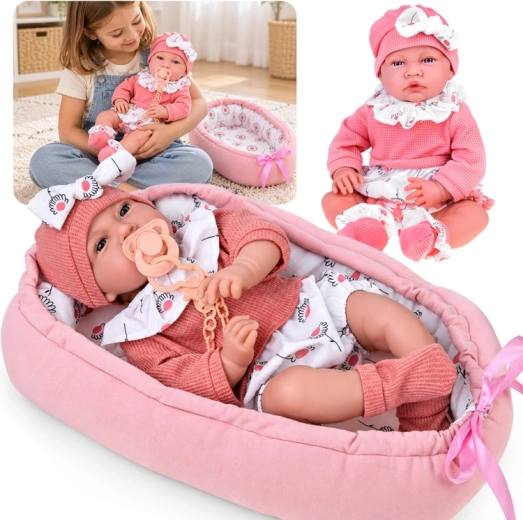 Talking baby doll with baby carrier, 45 cm