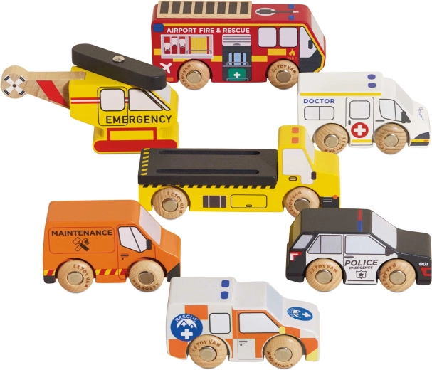Le Toy Van дървен комплект спасителни превозни средства с хеликоптер