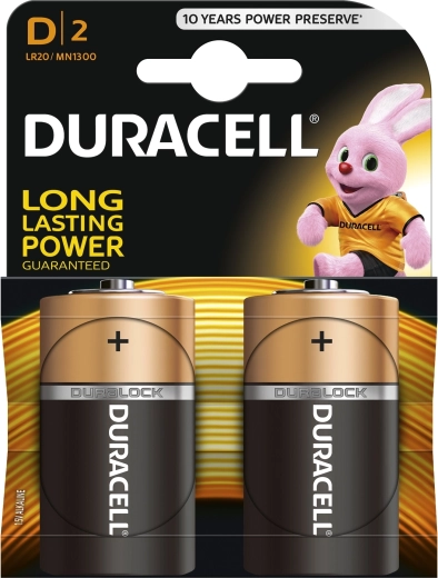 Duracell alkaline batteries D 1.5 V, 2 pcs