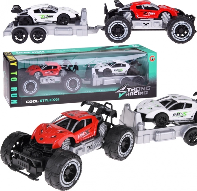 Теренен автомобил с ремарке и спортна количка