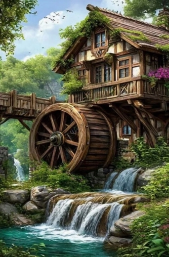 Norimpex диамантено рисуване Мелница на потока 30 × 40 см