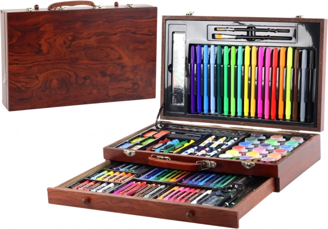 Художествен комплект в дървен куфар с 123 части