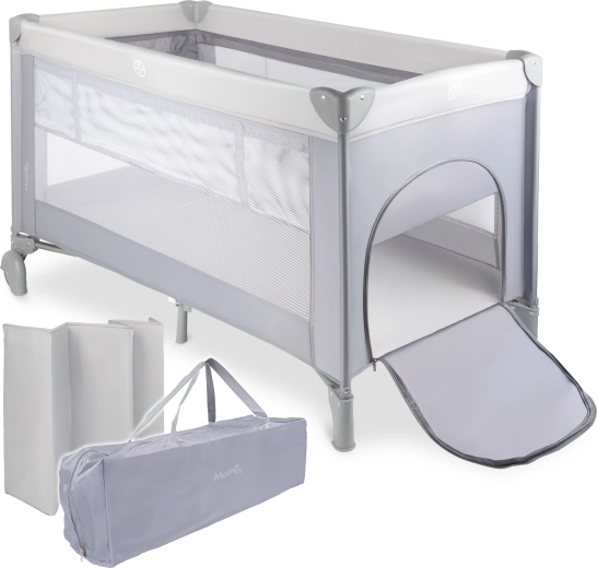 Пътническо легло PILO, сиво, 2 нива на дъното