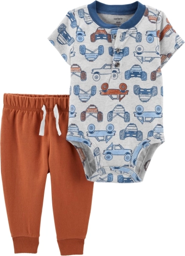 Carter's 2-частен комплект за момчета – боди с къс ръкав и спортни панталони Brown Cars Henley – NB
