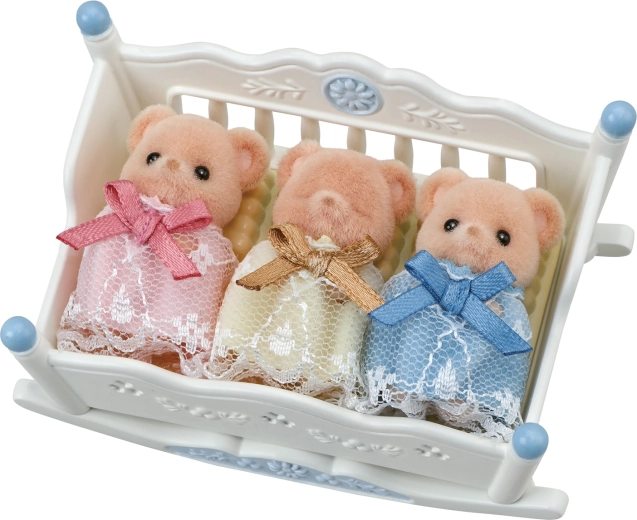 Sylvanian Families Biscuit Bear Triplets in a Cradle