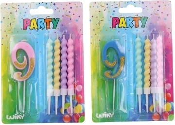 Парти свещ цифра 9 с допълнителни свещички