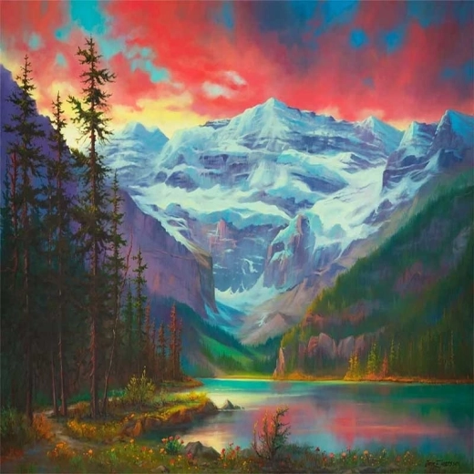Диамантено рисуване Залез в планините 30 × 40 cm