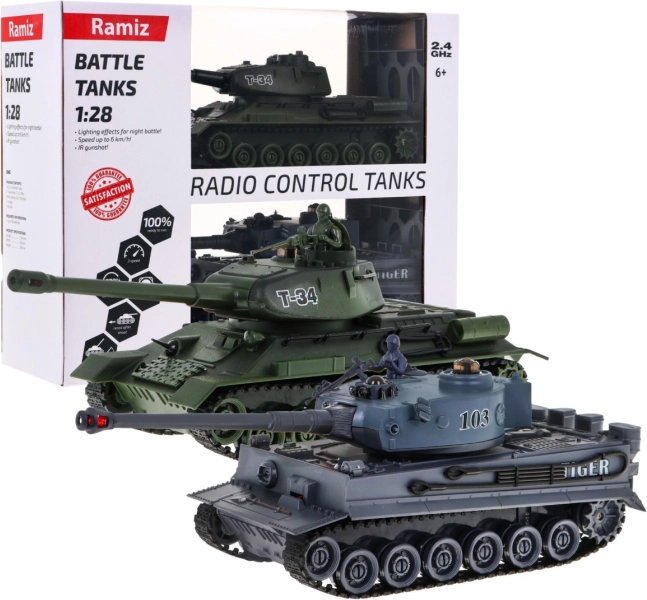 Радиоуправляеми танкове T-34 срещу Tiger в мащаб 1:28 – бойна битка 2,4 GHz