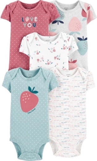 Carter's girls' short-sleeve bodysuits Strawberry, 5-pack, size 46
