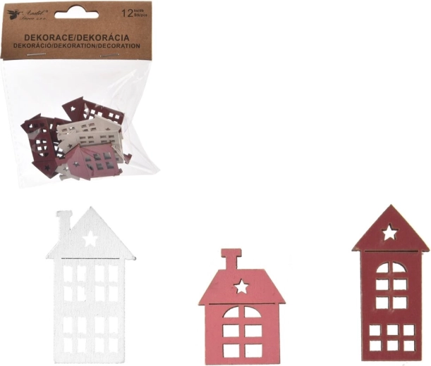 Wooden decorative little house pink-white 4 cm (12 pcs)