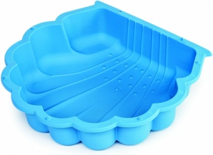 Blue plastic shell-shaped sandbox