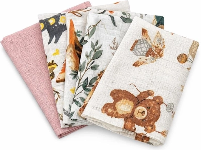 Памучни пелени с щампа NEW BABY 60 × 80 см, момичешки, 5 бр.
