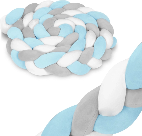 Ricokids braided crib bumper blue-grey 3 m