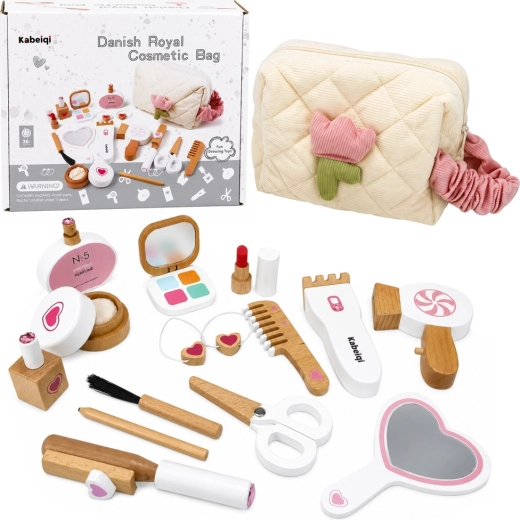 Wooden makeup set for kids with cosmetic bag (16 pcs)