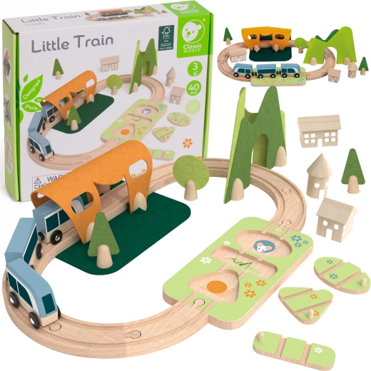 Wooden Train Set with Shape Sorter CLASSIC WORLD, 40 Pieces