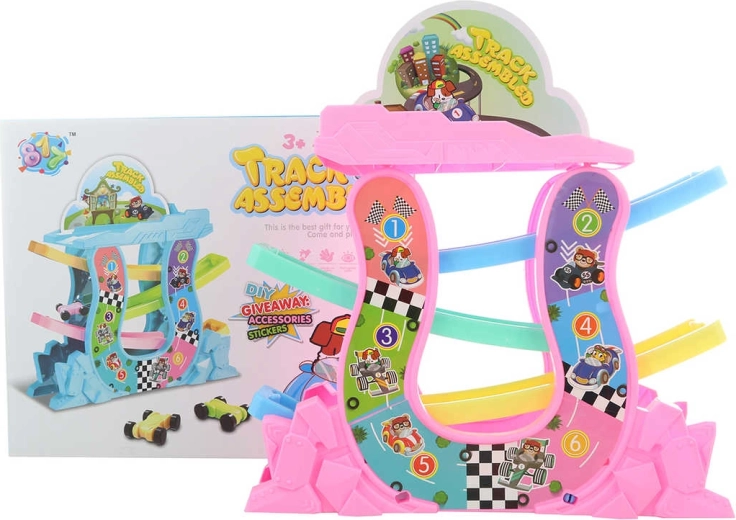 Tiered racing track slide with flipping cars (4 pcs)