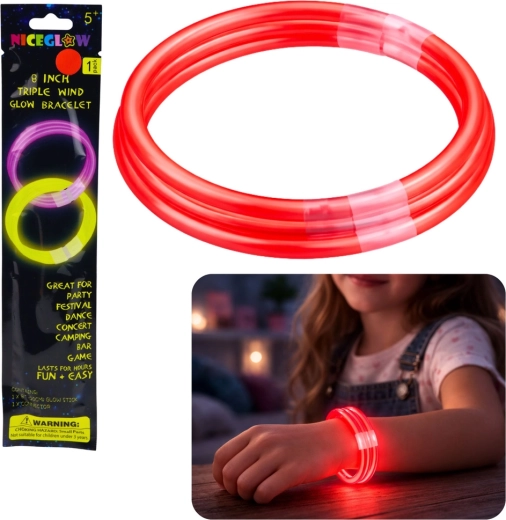 Троен флуоресцентен светещ гривна за тъмното Glow Stick 20 см