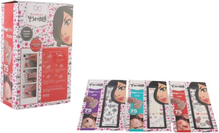 Magic Tattoos washable stick-on temporary tattoos for girls (75 pcs)