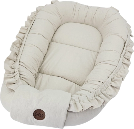 Еко памучно гнездо за бебе с волан light beige 50 × 85 см