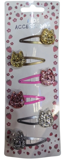 Pink комплект брокатени шноли за коса с котенца, 6 бр.