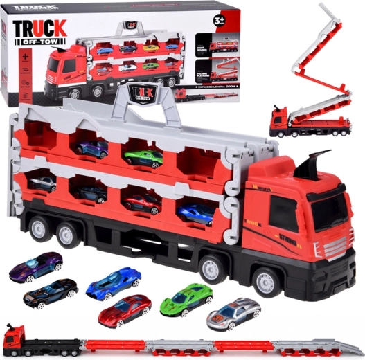 Folding two-level car transporter truck with 6 cars