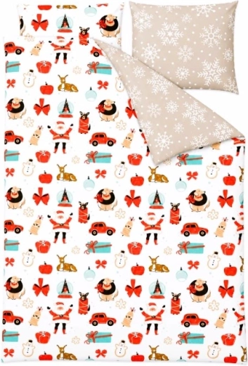 Holly Jolly Christmas Bedding Set, Pink and Beige, 140 × 200 cm