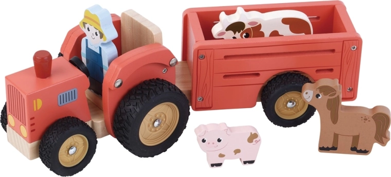2Kids Toys wooden tractor with trailer and figures