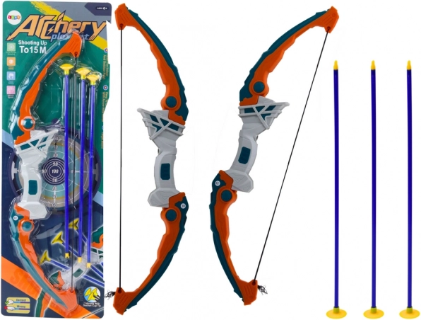 Детски лък с вендузни стрели, зелено-оранжев, 3 бр.