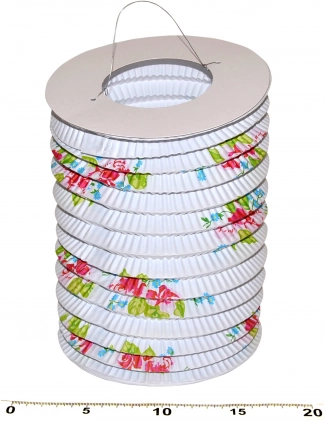 Хартиен лампион цилиндър Бял с цветя 15 см