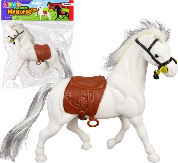 White Horse Figurine with Brown Saddle – Farm