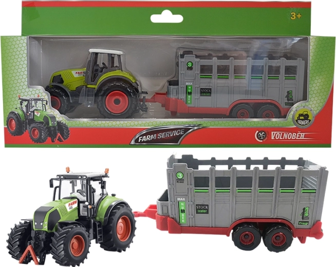Farm tractor with animal transport trailer 1:50