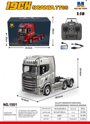 Радиоуправляем камион Scania 770S 1:18, сив