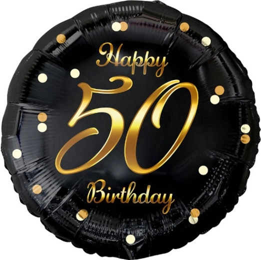 Фолиен балон Happy 50 Birthday – черен със златен печат