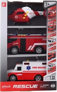 Set of Fire Trucks and Helicopter with Sound and Light, Battery-Powered