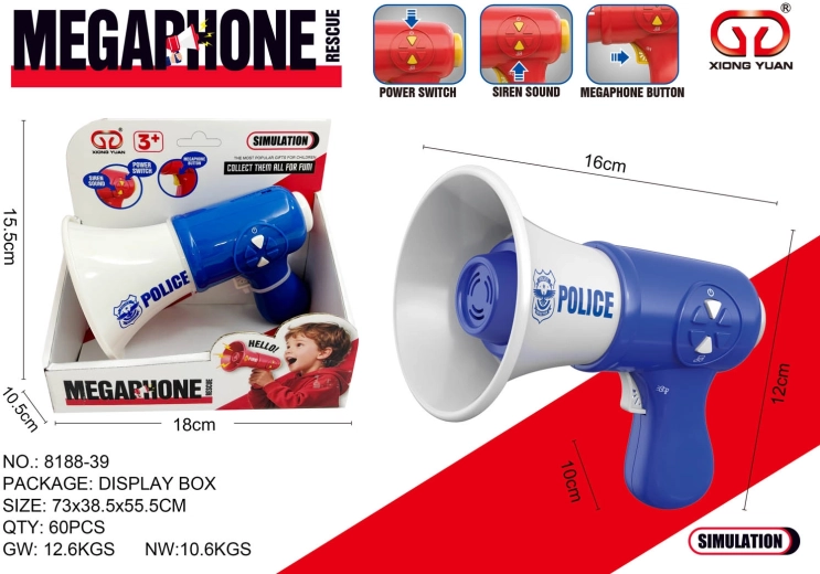 Blue Children's Police Megaphone