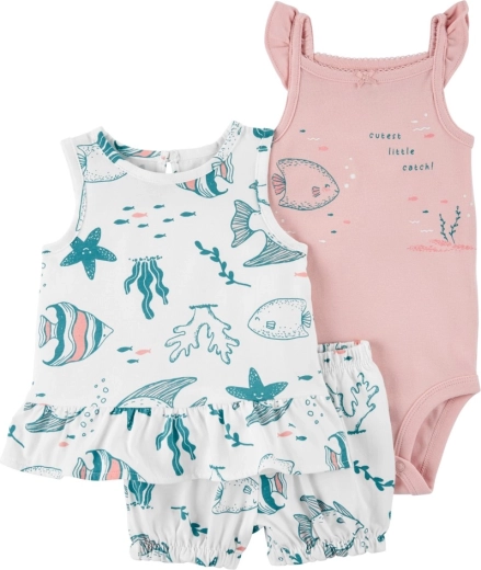 Carter's 3-piece set pink ocean for girls (tank top, shorts, bodysuit) – 12 m