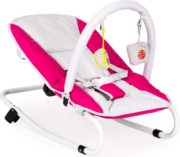Foldable baby rocking bouncer with toys, white-pink