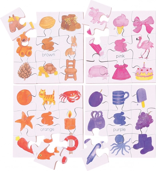 Bigjigs Toys дървен дидактически пъзел Цветове 4в1