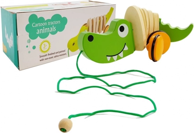 Дървен дърпан крокодил 18 см