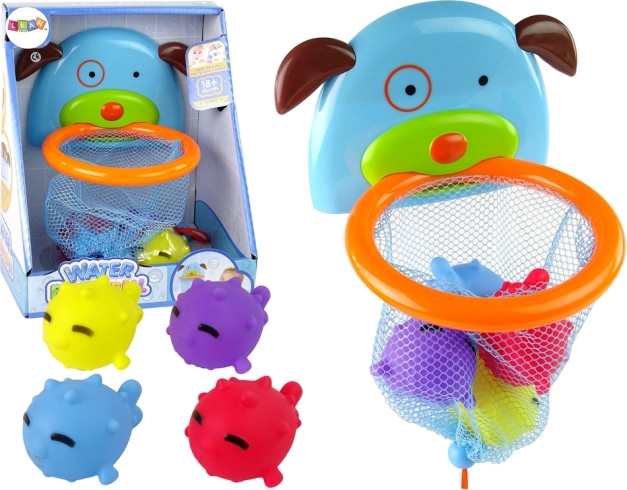 Играчка за баня мини баскетбол с кученце и гумени рибки