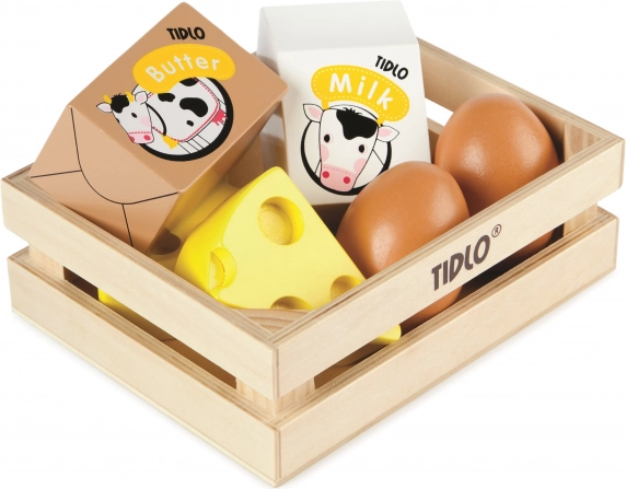 Tidlo дървена касетка с млечни продукти и яйца