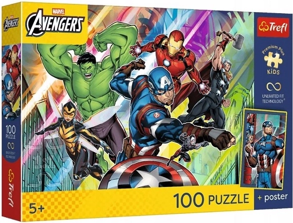 Trefl Marvel Avengers детски пъзел 100 части сила и мощ с плакат