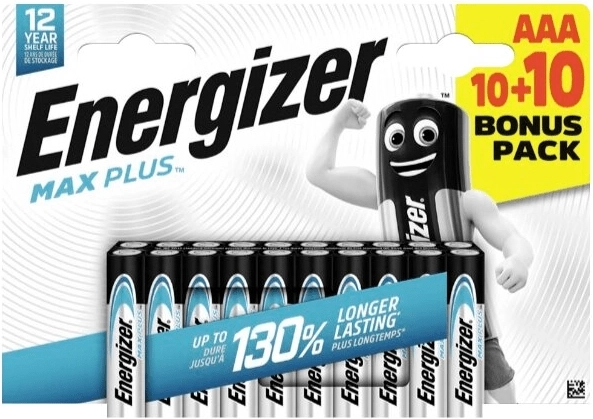 Алкални батерии Energizer Max Plus AAA 20 бр. (10+10)