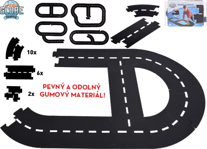 Kids Globe Traffic писта за колички – гъвкав гумен път от 18 елемента