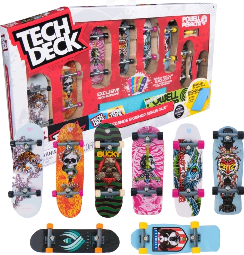 Tech Deck Legends Sk8shop Bonus Pack – комплект от 8 фингърборда с неонова рампа