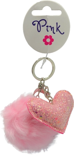 Heart-shaped pom-pom keychain